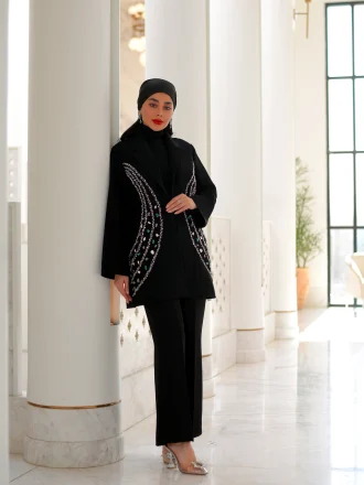 کت کرپ طرح سنگدوزی هلالی سبز