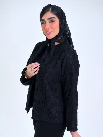 کت قلاب بافی طرح جقه مشکی