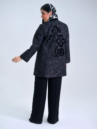 مانتو ژاکارد طرح ریشه پشت گلدوزی