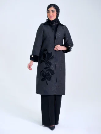 مانتو ژاکارد طرح پرنده با گلدوزی