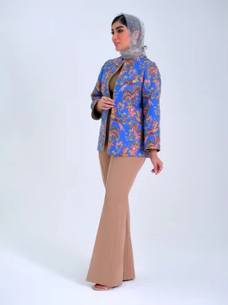 کت ژاکارد ترک طرح پرنده آبی زنگاری