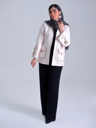 کت ژاکارد موجی صورتی با گلدوزی تسمه