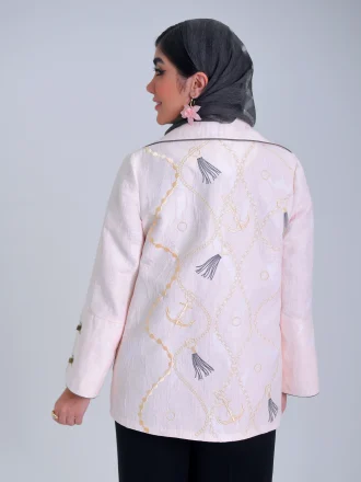 کت ژاکارد موجی صورتی با گلدوزی تسمه