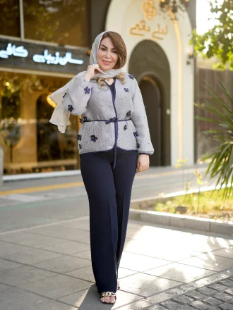 کت خاکستری گل سورمه ای