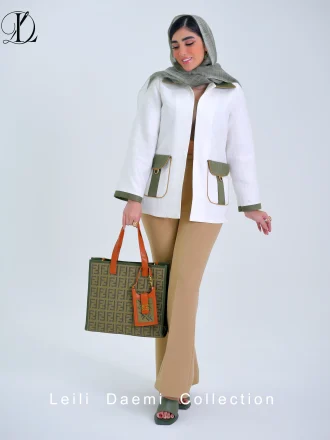 کت ژاکارد سفید و سبز گلدوزی