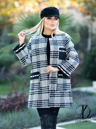 کت شنل سورمه ای و سفید