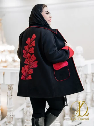کت فوتر پشت گلدوزی قرمز و مشکی