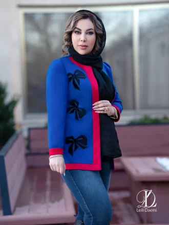 کت مخمل سوییت پاپیون آبی و قرمز