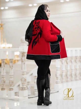 کت مخمل سوییت قرمز طرح اسب