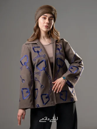 پالتو گلدوزی زنجیری کوتاه خاکی و سورمه ای