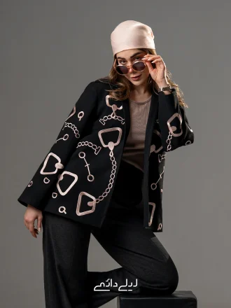 پالتو گلدوزی زنجیری کوتاه مشکی و کرم